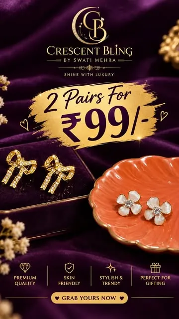 Crescent Bling post: 2 pairs of studs for ₹99